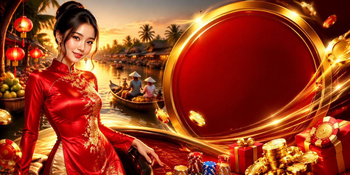 Người phụ nữ mặc áo dài bên sông Mekong dùng điện thoại truy cập nền tảng cá cược di động 5502 vào buổi chiều